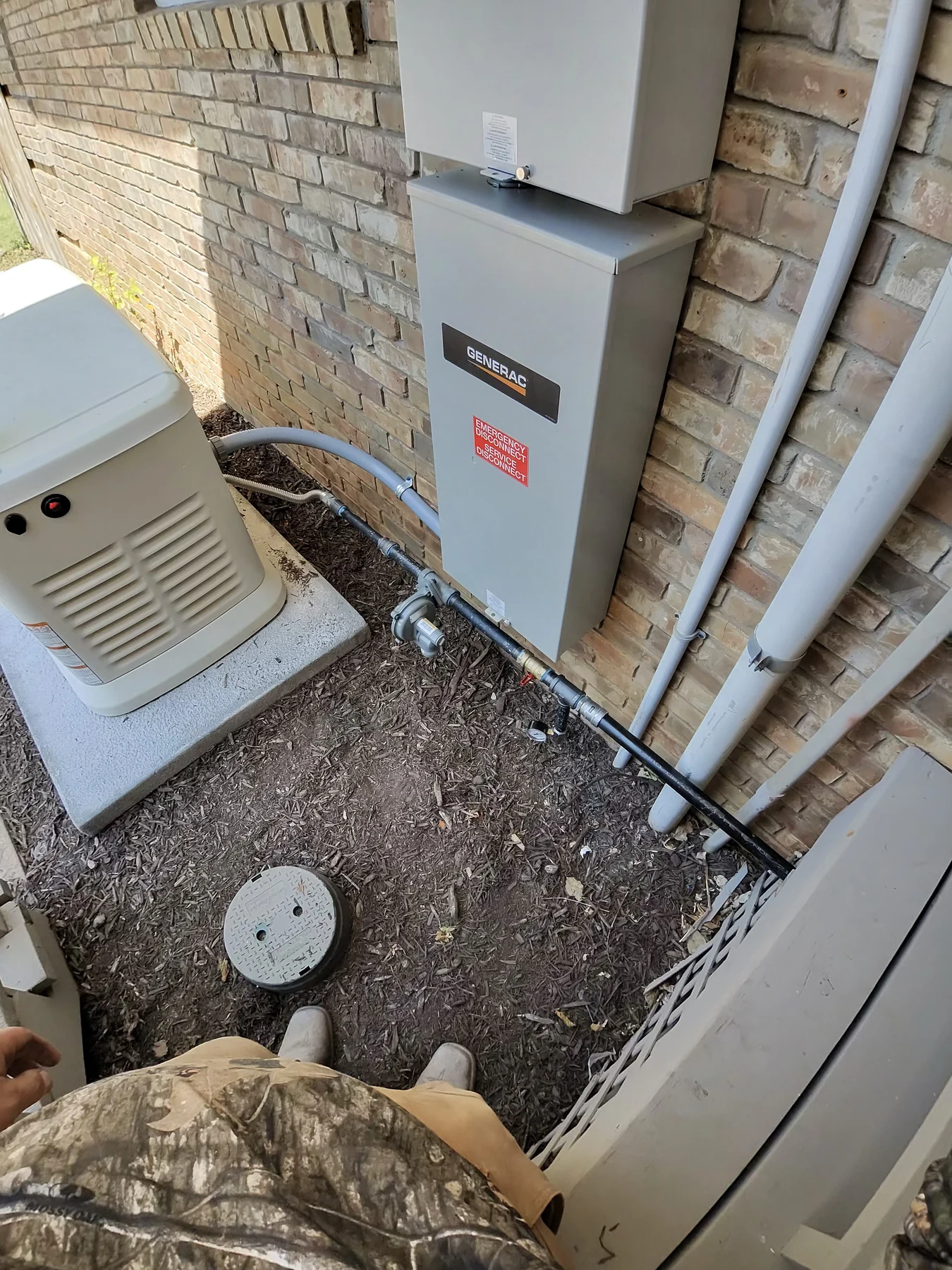 Completed generator gas line installation by United Plumbing in Fayetteville, Arkansas.