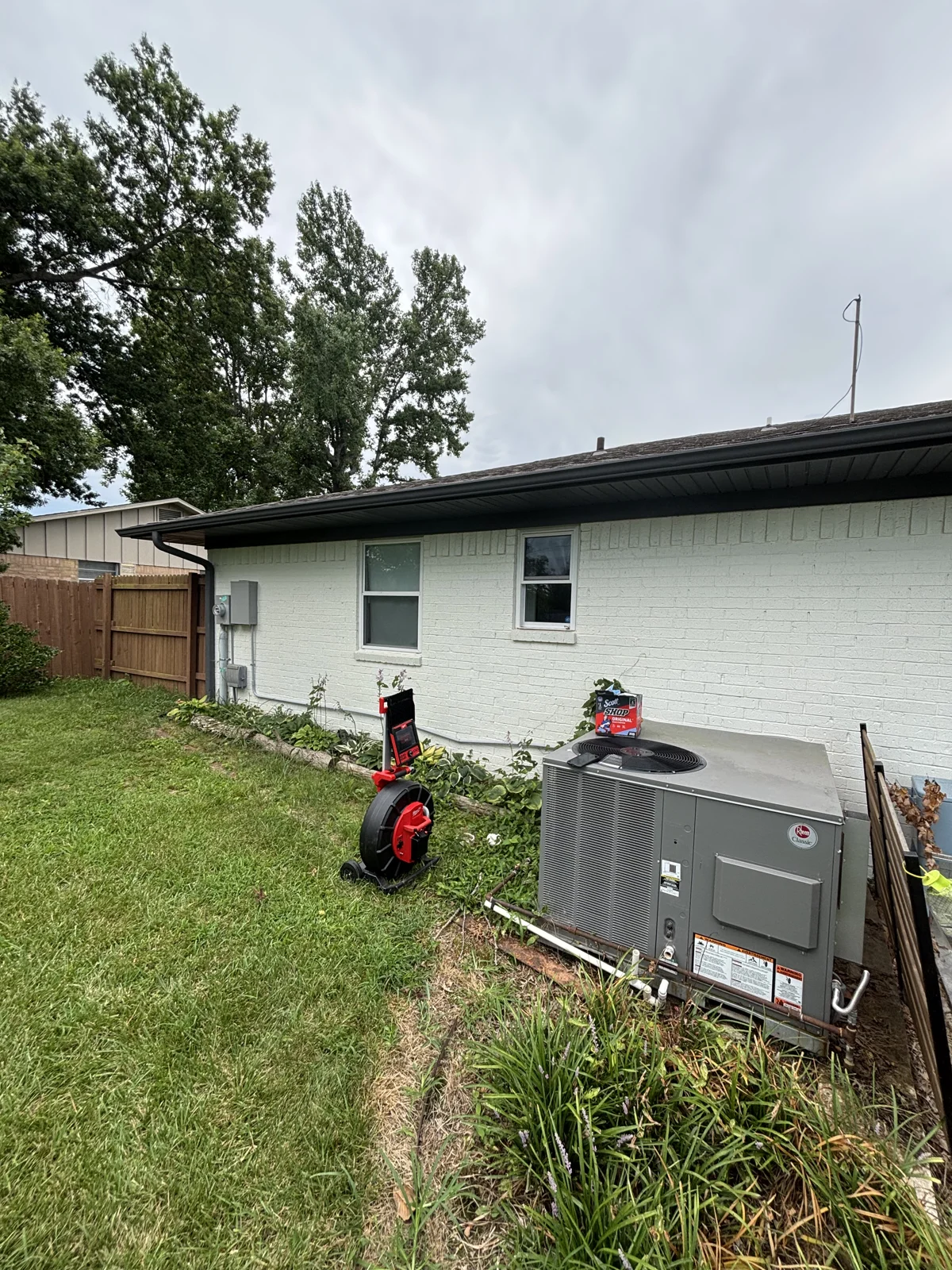 United Plumbing performing a sewer camera inspection at a home in Bentonville, Arkansas.